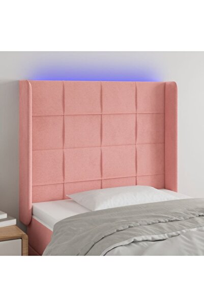 Concept Tăblie de pat cu LED, roz, 93x16x118/128 cm, catifea