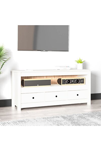 Concept Comodă TV, alb, 114x35x52 cm, lemn masiv de pin