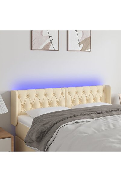 Concept Tăblie de pat cu LED, crem, 163x16x78/88 cm, textil