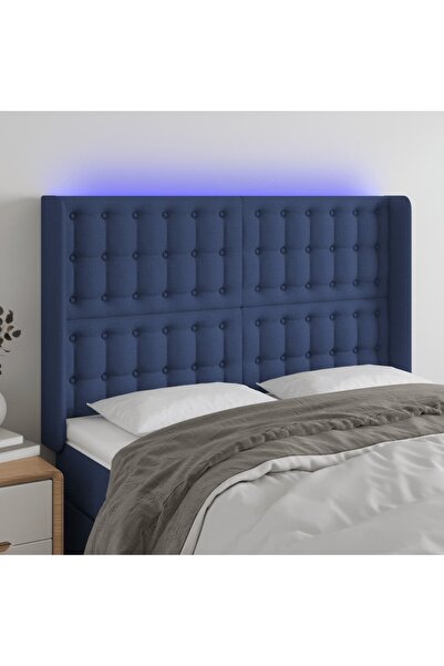 Concept Tăblie de pat cu LED, albastru, 147x16x118/128 cm, textil