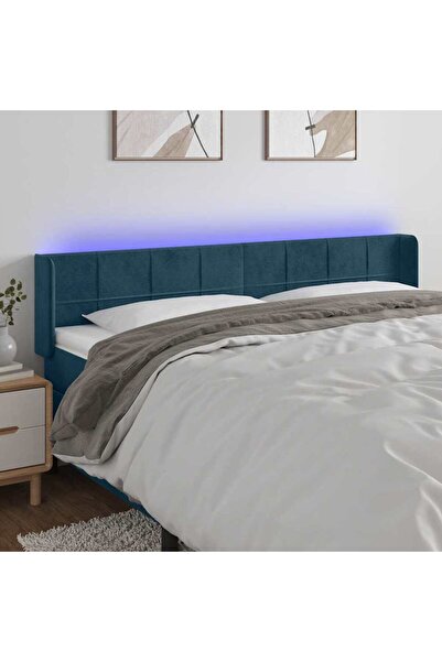 Concept Tăblie de pat cu LED, albastru închis, 163x16x78/88 cm, catifea