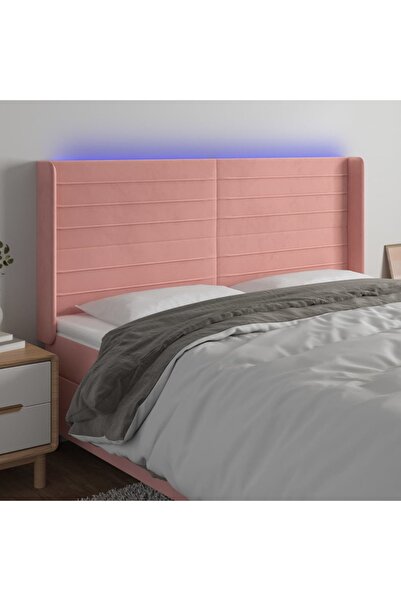 Concept Tăblie de pat cu LED, roz, 203x16x118/128 cm, catifea