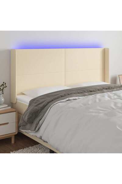 Concept Tăblie de pat cu LED, crem, 163x16x118/128 cm, textil