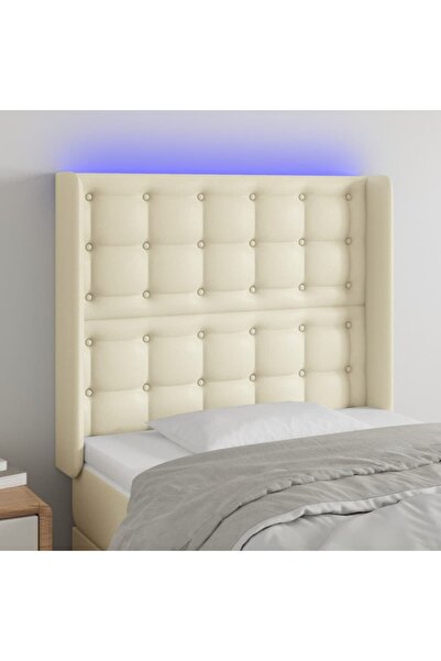 Concept Tăblie de pat cu LED, crem, 93x16x118/128 cm, piele ecologică