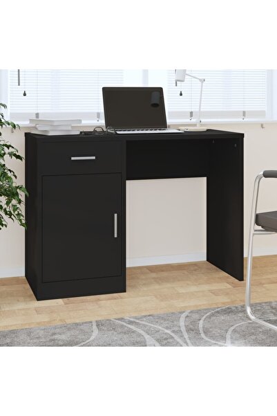 Concept Birou cu sertar și dulap, negru, 100x40x73 cm, lemn prelucrat