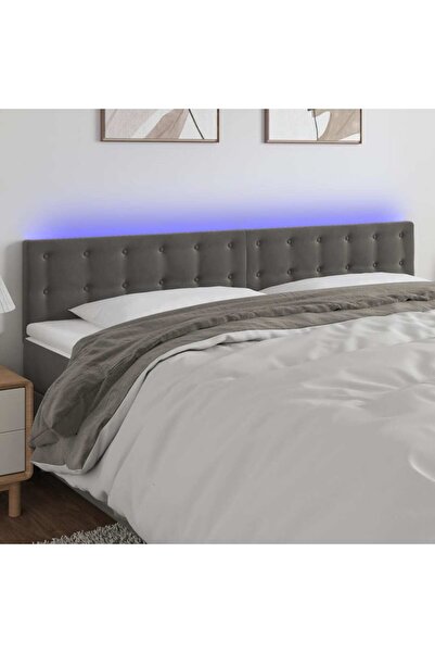 Concept Tăblie de pat cu LED, gri închis, 200x5x78/88 cm, catifea