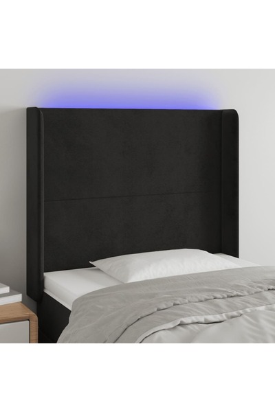 Concept Tăblie de pat cu LED, negru, 83x16x118/128 cm, catifea
