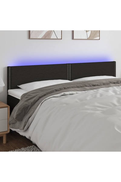 Concept Tăblie de pat cu LED, negru, 180x5x78/88 cm, textil