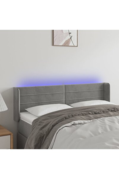 Concept Tăblie de pat cu LED, gri deschis, 147x16x78/88 cm, catifea