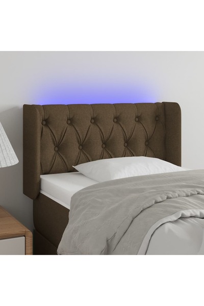 Concept Tăblie de pat cu LED, maro închis, 83x16x78/88 cm, textil