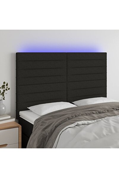 Concept Tăblie de pat cu LED, negru, 144x5x118/128 cm, textil