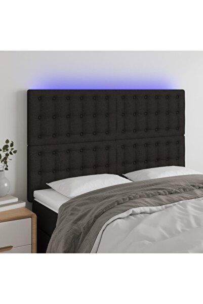 Concept Tăblie de pat cu LED, negru, 144x5x118/128 cm, textil