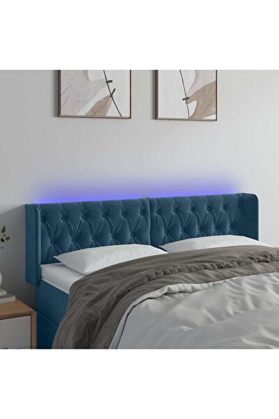 Concept Tăblie de pat cu LED, albastru închis, 163x16x78/88 cm, catifea