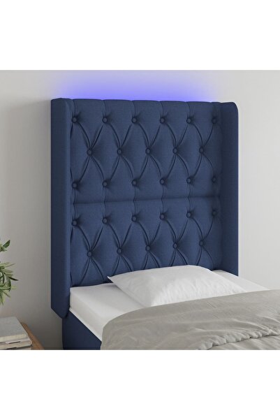 Concept Tăblie de pat cu LED, albastru, 83x16x118/128 cm, textil
