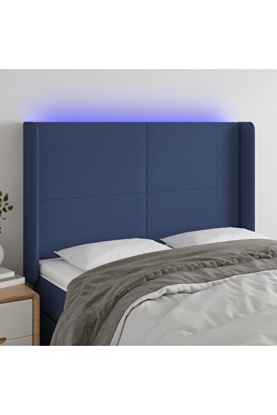 Concept Tăblie de pat cu LED, albastru, 147x16x118/128 cm, textil