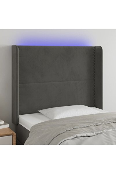 Concept Tăblie de pat cu LED, gri închis, 93x16x118/128 cm, catifea