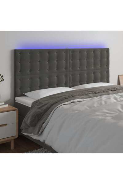 Concept Tăblie de pat cu LED, gri închis, 160x5x118/128 cm, catifea