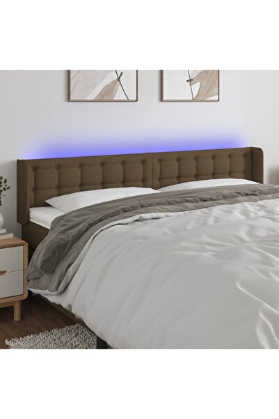 Concept Tăblie de pat cu LED, maro închis, 163x16x78/88 cm, textil