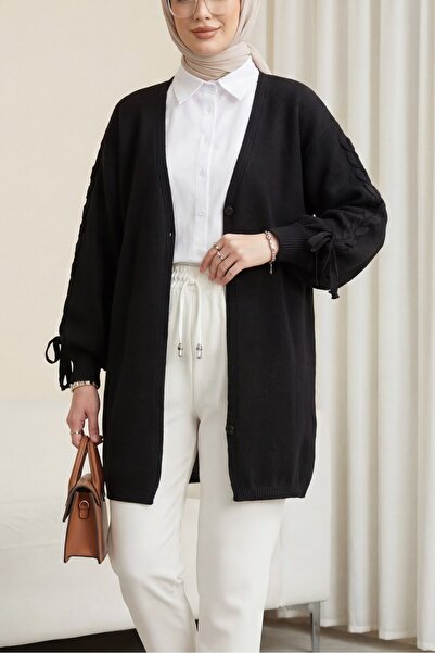 Modamorfo Kolu Hair Braided Casual Knitwear Cardigan - Black