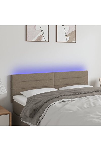 Concept Tăblie de pat cu LED, gri taupe, 144x5x78/88 cm, textil