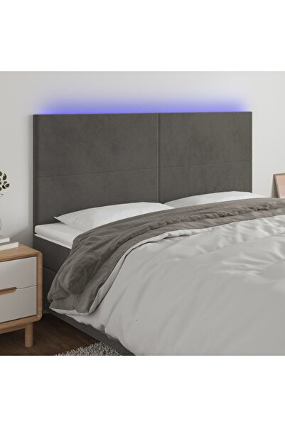 Concept Tăblie de pat cu LED, gri închis, 200x5x118/128 cm, catifea