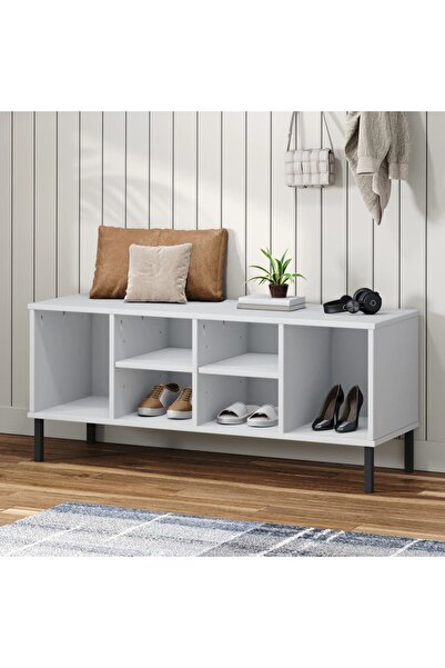 Concept Pantofar cu picioare metalice „OSLO” alb 106x35x45 cm lemn