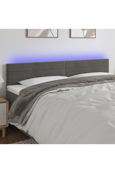 Concept Tăblie de pat cu LED, gri închis, 160x5x78/88 cm, catifea