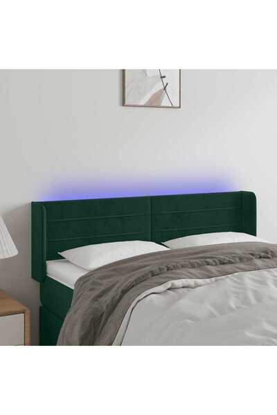 Concept Tăblie de pat cu LED, verde închis, 147x16x78/88 cm, catifea