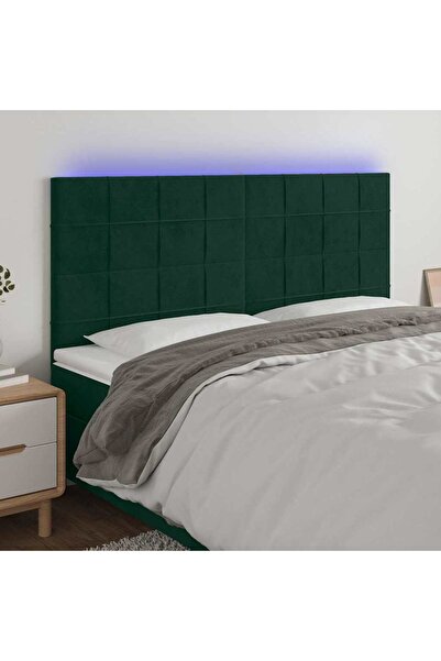 Concept Tăblie de pat cu LED, verde închis, 160x5x118/128 cm, catifea