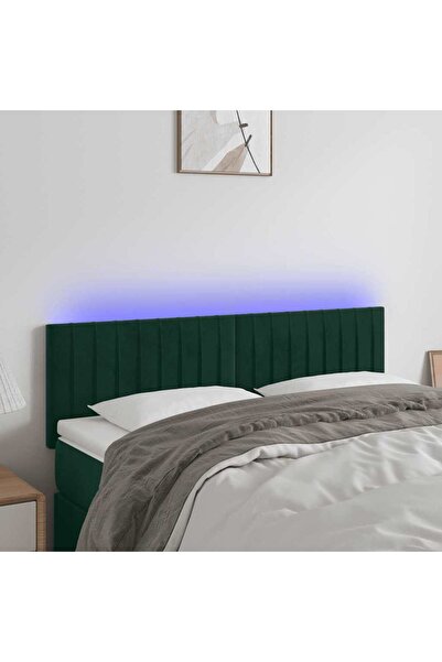 Concept Tăblie de pat cu LED, verde închis, 144x5x78/88 cm, catifea
