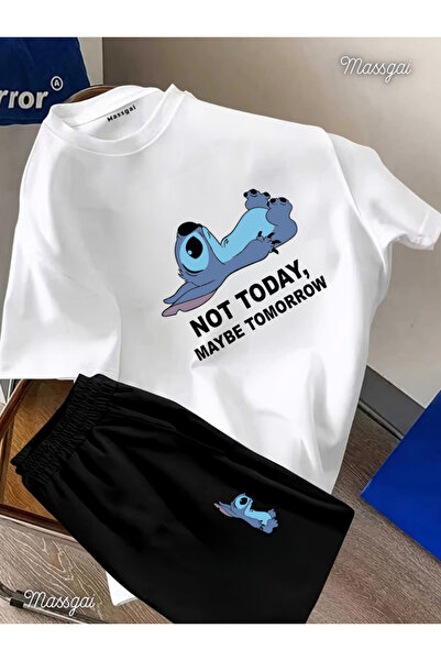 Massgai Unisex Stch Not Today Printed %100 Cotton Oversized Short Sleeve T-Sh...