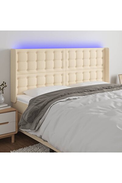 Concept Tăblie de pat cu LED, crem, 203x16x118/128 cm, textil