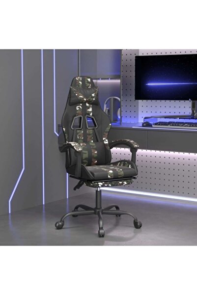 Concept Καρέκλα παιχνιδιών με υποπόδιο σε μαύρο/καμουφλάζ Δερμάτινο