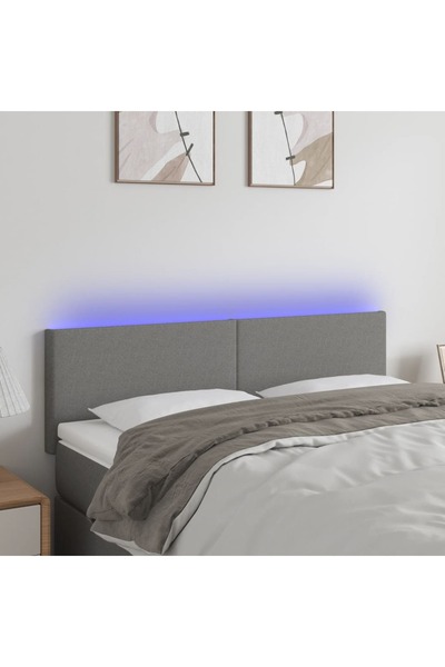 Concept Tăblie de pat cu LED, gri închis, 144x5x78/88 cm, textil