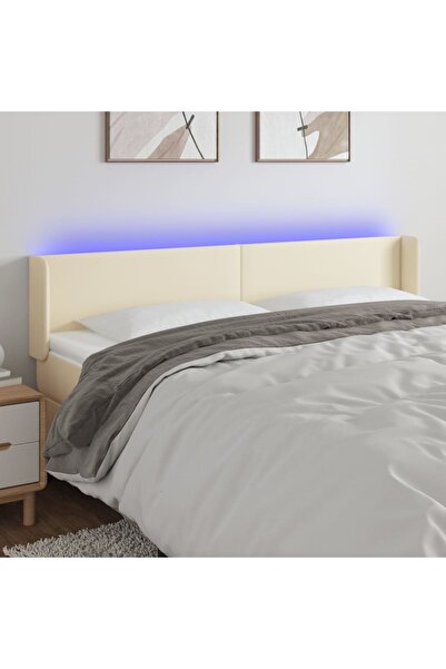 Concept Tăblie de pat cu LED, crem, 183x16x78/88 cm, piele ecologică