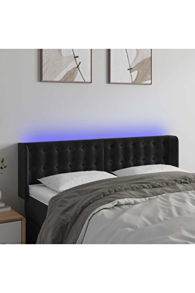 Concept Tăblie de pat cu LED, negru, 147x16x78/88 cm, catifea