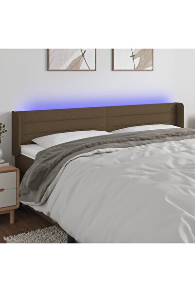 Concept Tăblie de pat cu LED, maro închis, 203x16x78/88 cm, textil