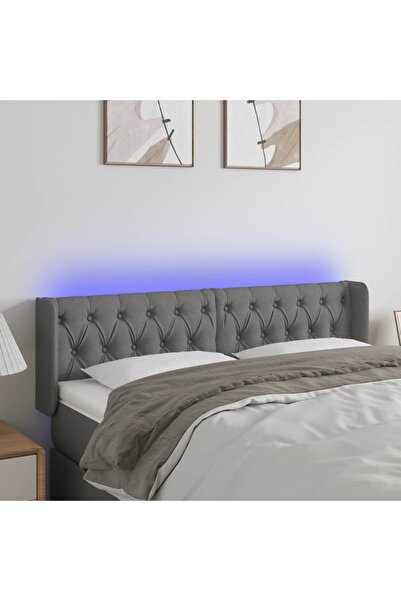 Concept Tăblie de pat cu LED, gri închis, 163x16x78/88 cm, textil