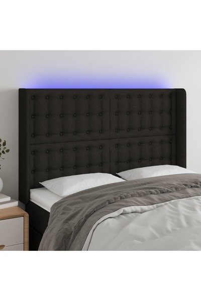 Concept Tăblie de pat cu LED, negru, 147x16x118/128 cm, textil