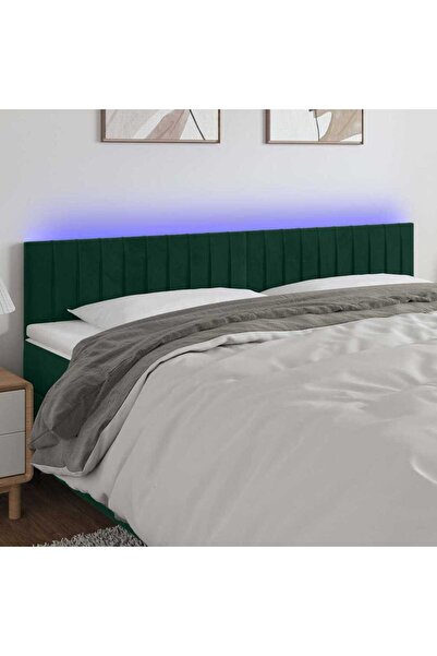 Concept Tăblie de pat cu LED, verde închis, 180x5x78/88 cm, catifea