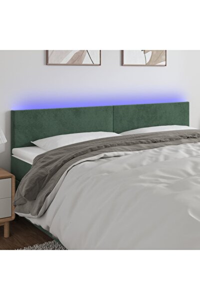 Concept Tăblie de pat cu LED, verde închis, 200x5x78/88 cm, catifea