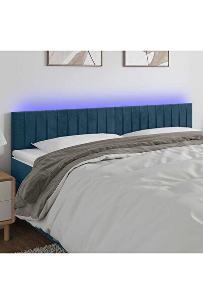 Concept Tăblie de pat cu LED, albastru închis, 180x5x78/88 cm, catifea