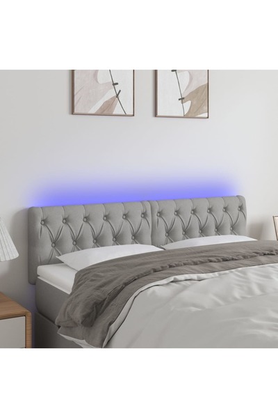 Concept Tăblie de pat cu LED, gri deschis, 144x7x78/88 cm, textil