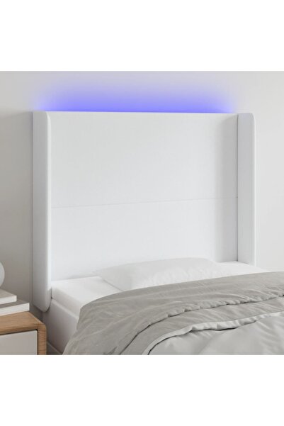 Concept Tăblie de pat cu LED, alb, 93x16x118/128 cm, piele ecologică