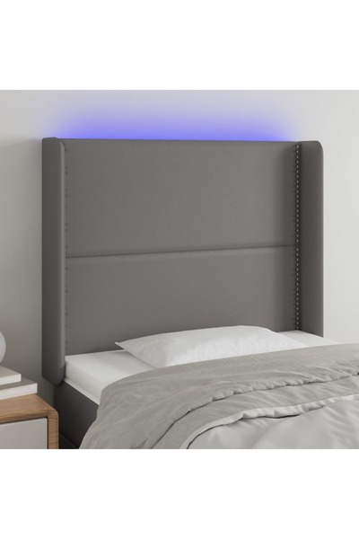 Concept Tăblie de pat cu LED, gri , 93x16x118/128 cm, piele ecologică