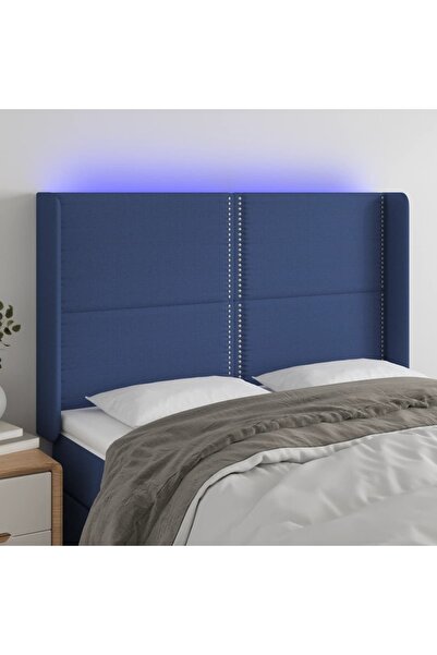 Concept Tăblie de pat cu LED, albastru, 147x16x118/128 cm, textil