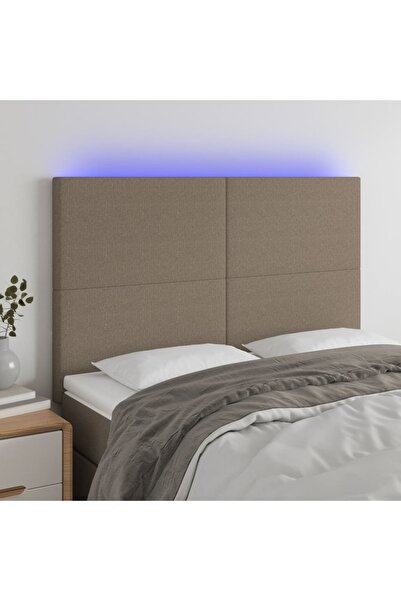 Concept Tăblie de pat cu LED, gri taupe, 144x5x118/128 cm, textil