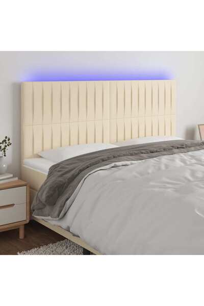 Concept Tăblie de pat cu LED, crem, 180x5x118/128 cm, textil