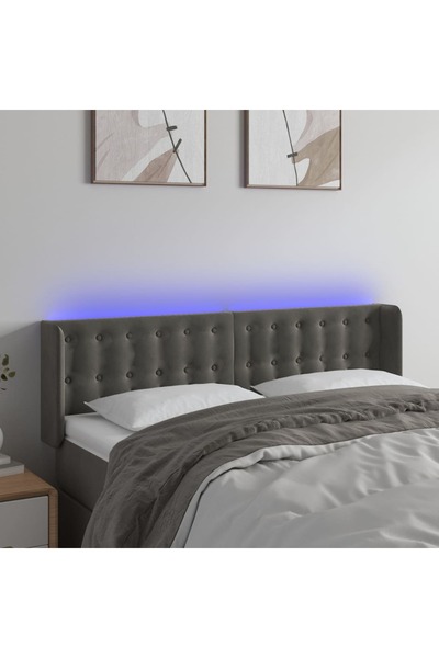 Concept Tăblie de pat cu LED, gri închis, 147x16x78/88 cm, catifea