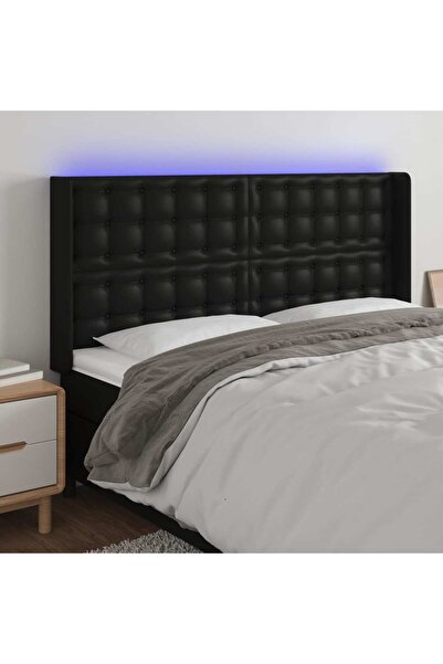 Concept Tăblie de pat cu LED, negru, 183x16x118/128 cm, piele ecologică